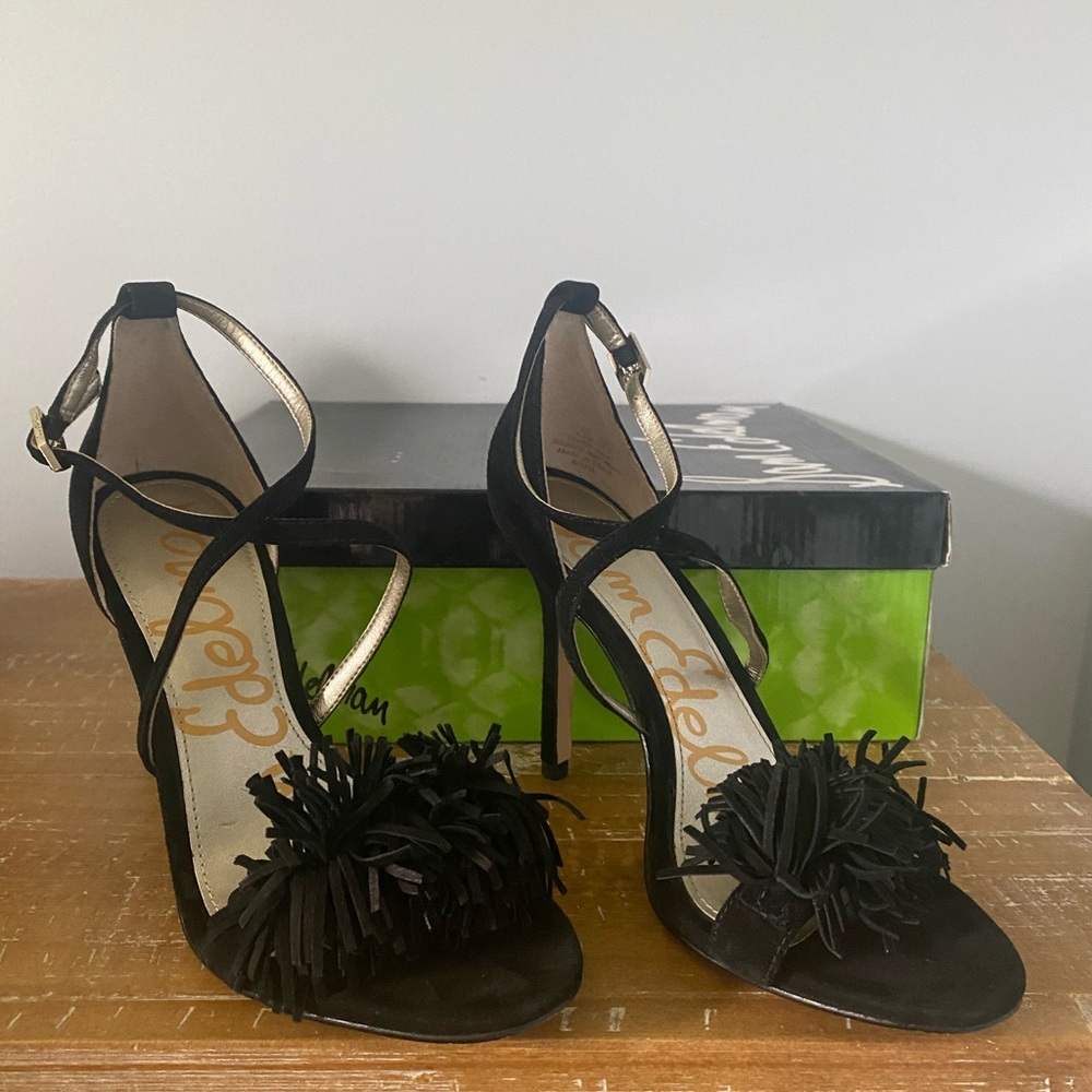 Sam Edelman Aisha Black Suede Fringe Heels